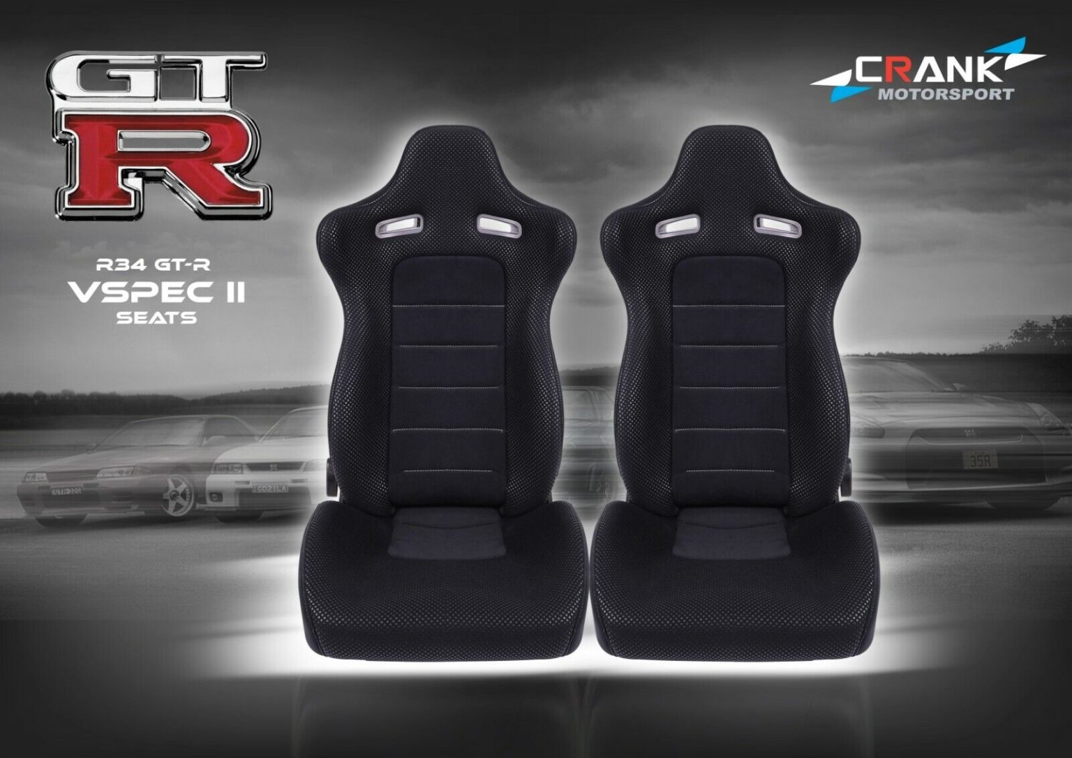 2x Crank Motorsport R34 GTR VspecII Series 2 style seats ADR approved ...