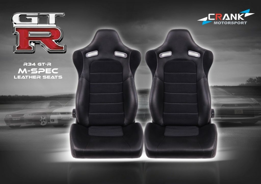 2x Crank Motorsport R34 GTR Mspec leather style seats ADR approved. AU ...